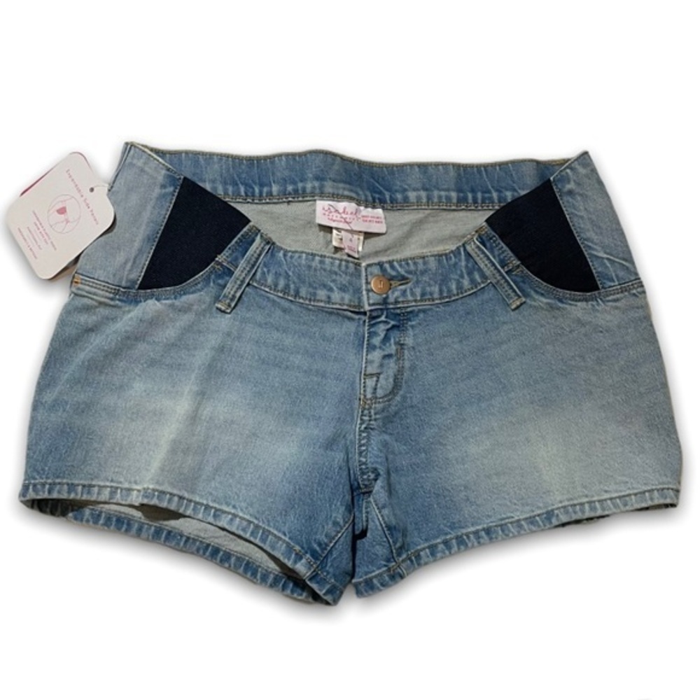 NWT 4 Isabel Maternity Under Belly Light Wash Denim Maternity Jean Shorts New - Picture 2 of 7